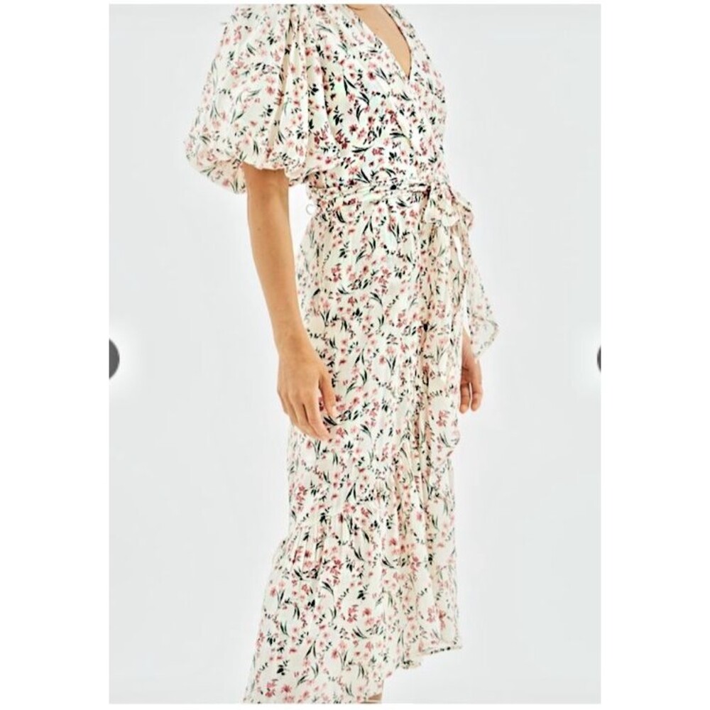 NWT Minkpink Women's Pink Floral Dress Sz L Balloon Sleeves Tie Belt Cottagecore - Picture 10 of 14